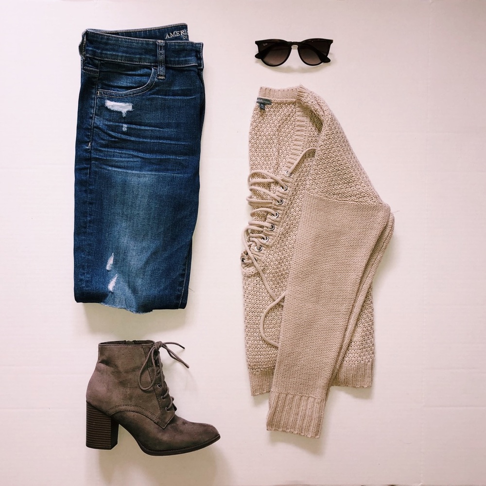 Charlotte Russe Tie up Knit Sweater Beige Medium